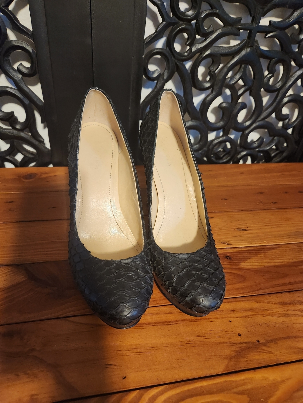 Calvin Klein Black Textured Snake-Embossed Pumps